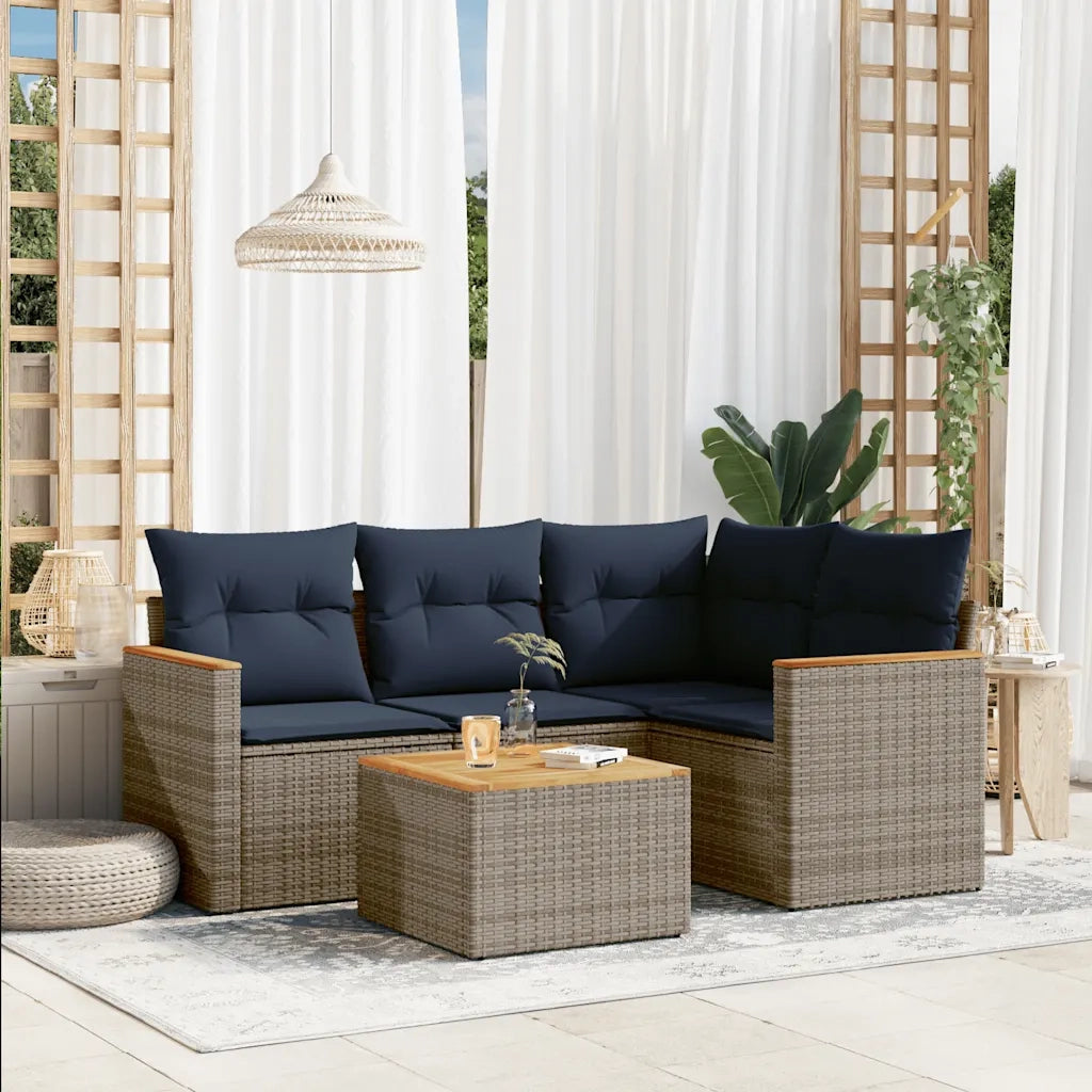 Set Divani da Giardino 5 pz con Cuscini Grigio in Polyrattan 3225942