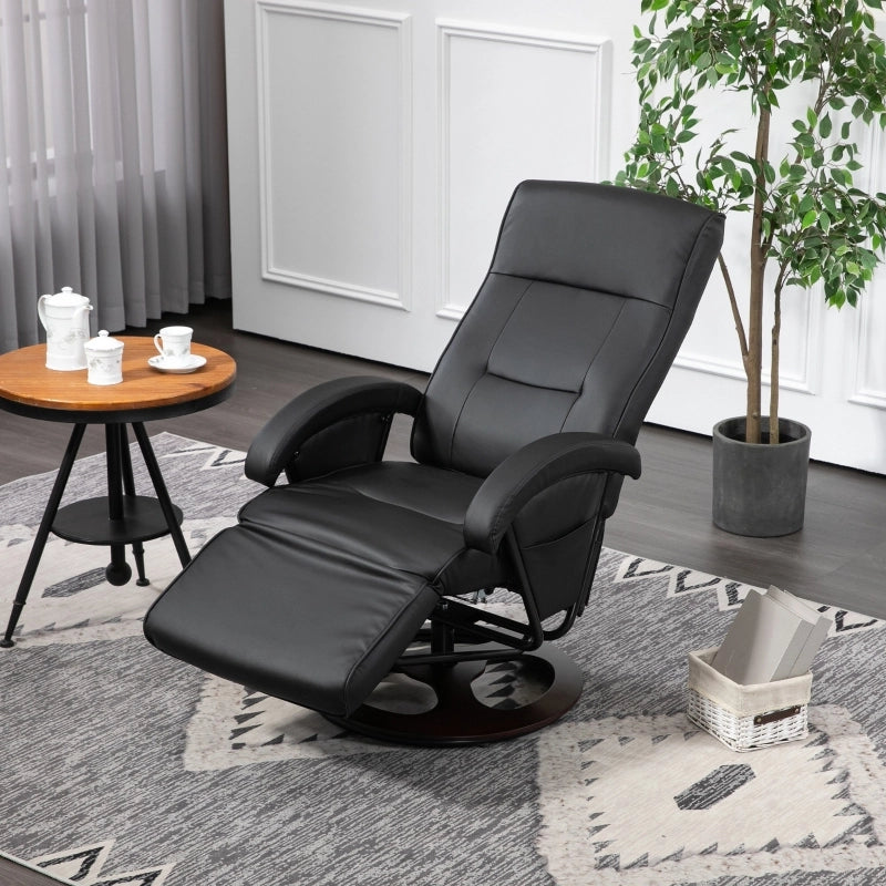Poltrona relax girevole in similpelle nera con funzione reclinabile e poggiapiedi