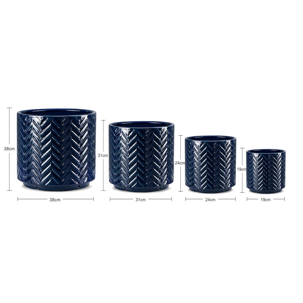 VASI in Ceramica Ø20-38 cm Blu Navy con Foro di Drenaggio, Set da 4 pezzi