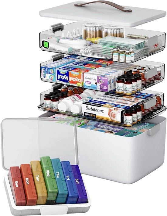XXL Cassetto Medico con 4 Compartimenti – Organizzatore Portatile con Manico – Cassetto di Rifornimento per Casa, Hobby, Materiali da Sarto e Attrezzature da Fai da Te