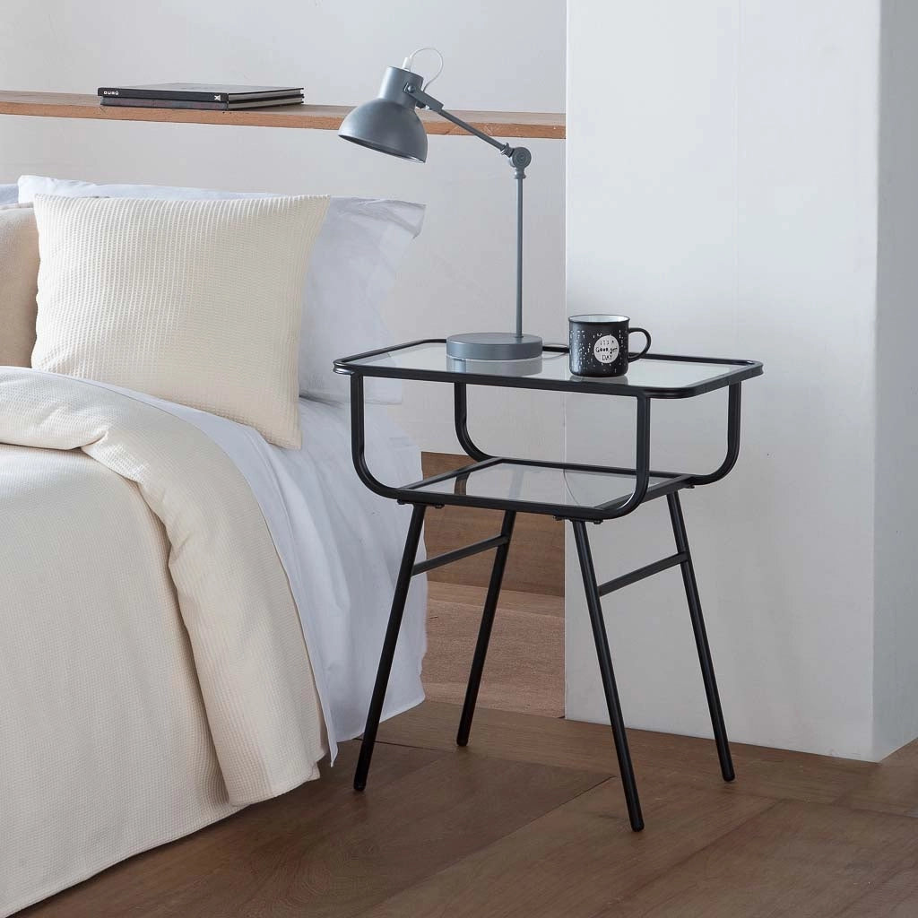 Comodino in metallo e vetro con 1 ripiano grigio 60x35x65,5