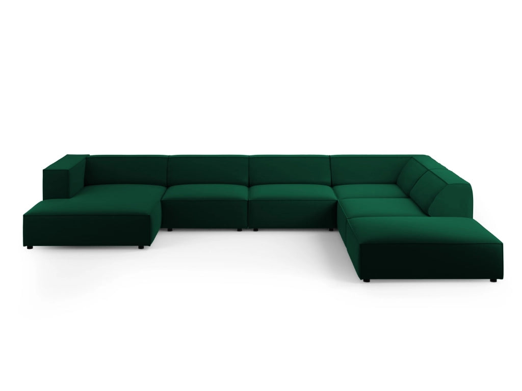 Cosmopolitan Design - Divano panoramico destro "Arendal" 7 posti in velluto verde bottiglia 