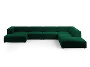 Cosmopolitan Design - Divano panoramico destro "Arendal" 7 posti in velluto verde bottiglia 