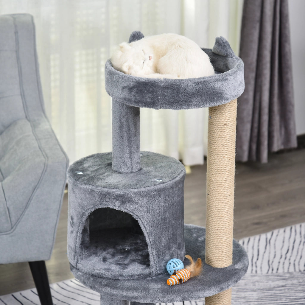 Tiragraffi per gatti 104 cm ¨C Xylo ¨C con grotta, palline gioco, colonne sisal, grigio