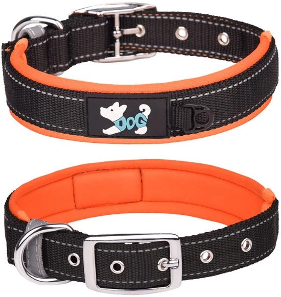 Collare per Cani - Adattabile - Riflettente - Arancione - Neoprene Morbido - Adatto per Cani Grandi - XL