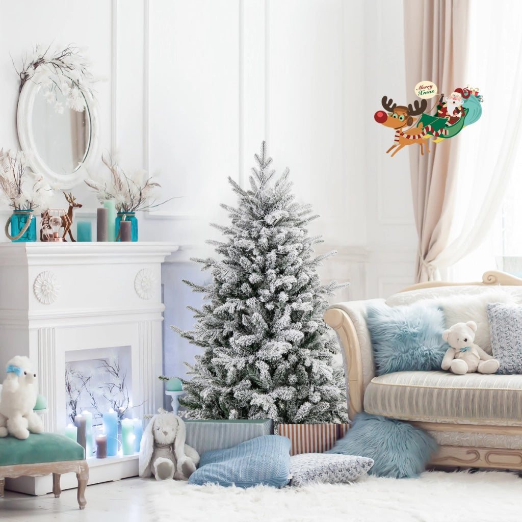 Albero di Natale artificiale rivestito di neve di 135cm, Albero decorativo con cerniera e 8 modalit¨¤ luminose-Alberi di Natale