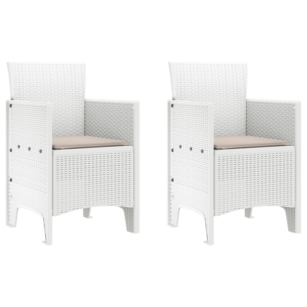 Set di 2 Sedie da Giardino con Cuscini Bianche in Polyrattan