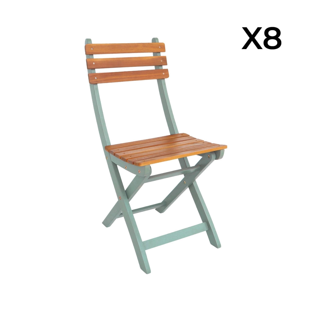 Set tavolo da giardino in acacia con angoli arrotondati con 8 sedie,