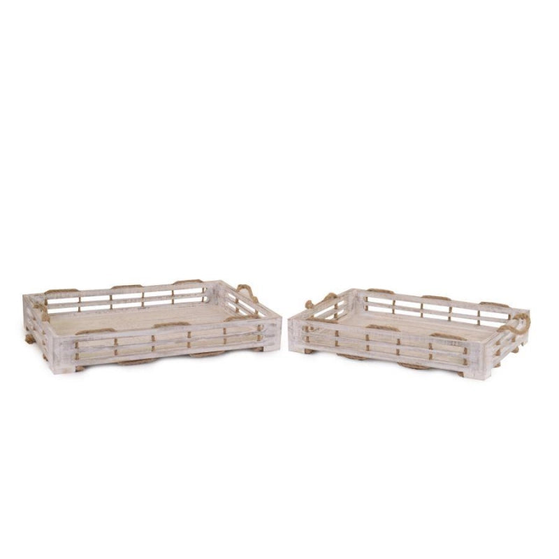 Vassoio legno 1-2 sbiancato con corda rettangolare cm 59x35,5h8