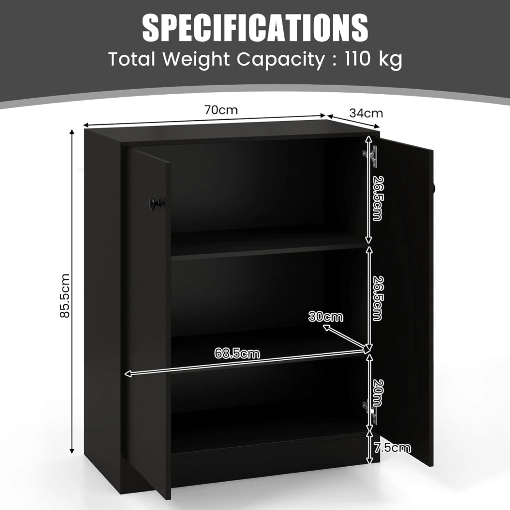 Credenza da Cucina con 2 Ante, Mobile Buffet Basso con Dispositivi Antiribaltamento, Armadio Dispensa per Soggiorno, Sala da Pranzo, Camera da Letto, Ingresso, 72 x 34 x 85,5 cm (Nero)