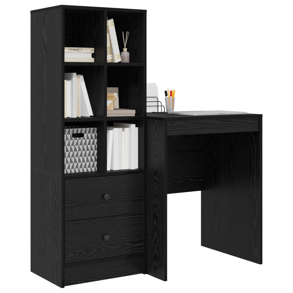 Scrivania con spazio di archiviazione rovere nero legno ingegnerizzato