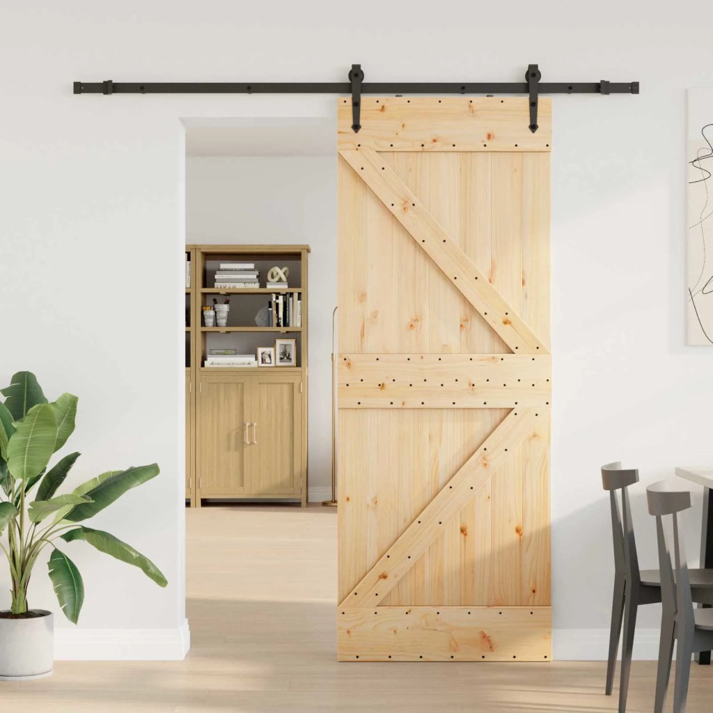 Porta scorrevole NARVIK Naturale e Nero 80 x 210 cm (213,5 cm)