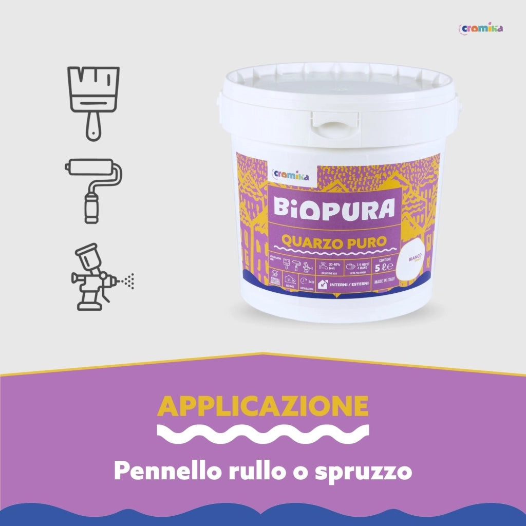 Pittura murale quarzo puro interni esterni finitura opaca linea biopura cromika *** formato 5 lt, confezione 1