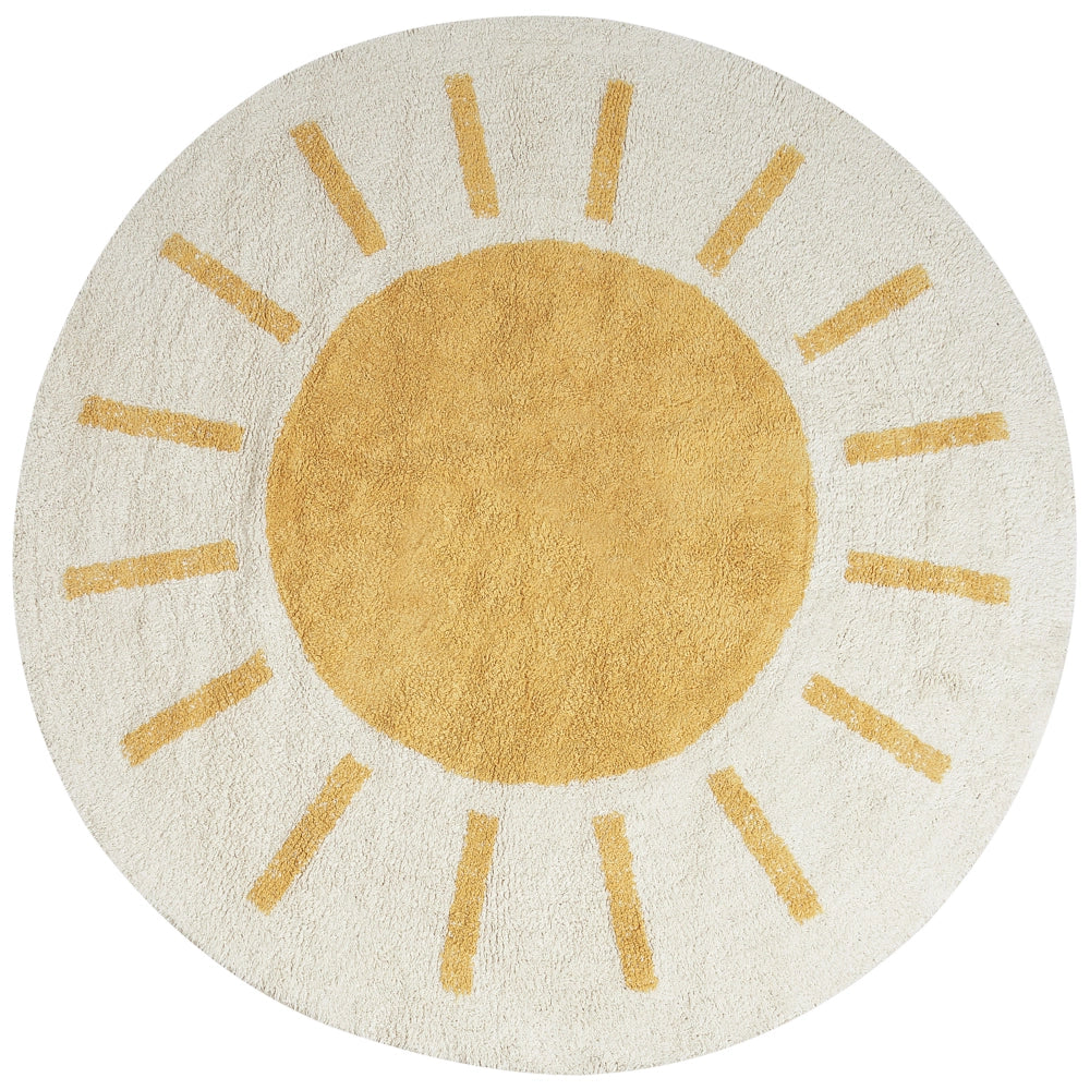 Tappeto in cotone beige chiaro e giallo ø 140 cm rotondo stile boho Soggiorno Bambini Camera dei bambini