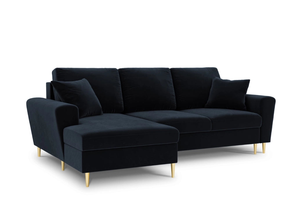 Cosmopolitan Design - Divano convertibile angolare sinistro con contenitore "Kyoto" 4 posti in velluto blu scuro 