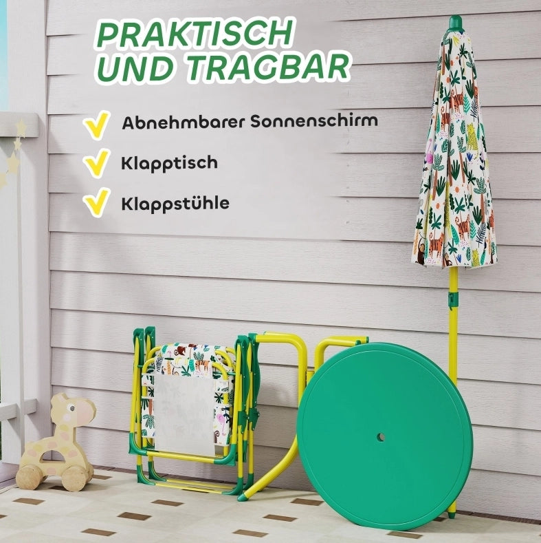 Set da giardino per bambini 49,5 x 49,5 x 50 cm verde con parasole rimovibile
