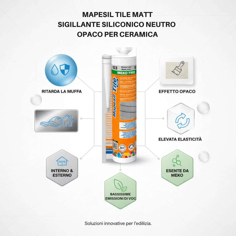 Sigillante siliconico neutro opaco per ceramica resistente alla muffa mapesil tile matt 300 ml *** colore- grigio cem...