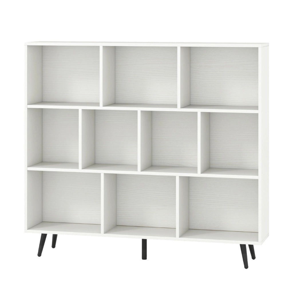 Organizzatore di stoccaggio moderno con 5 gambe di metallo affusolate, Libreria a 10 cubi camera da letto Bianco-Librerie