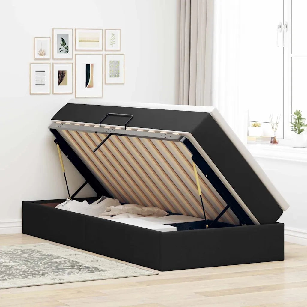 Letto con contenitore e materasso Nero 90 x 190 cm Poliestere