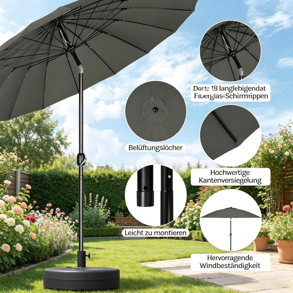 Ombrellone da giardino inclinabile con manovella; grigio scuro