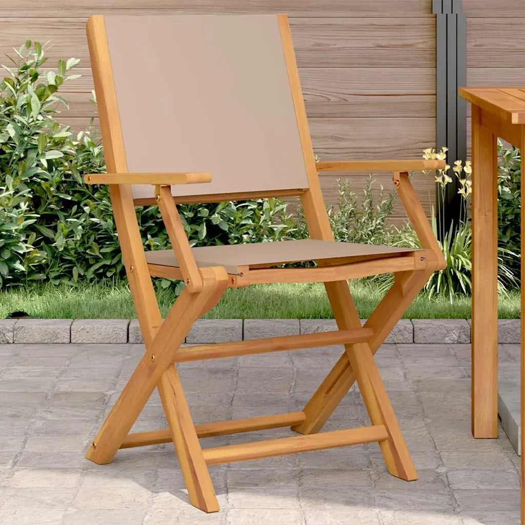 Sedie da Giardino 2 pz | Sedie da Esterno Tortora Legno Massello Acacia e Tessuto