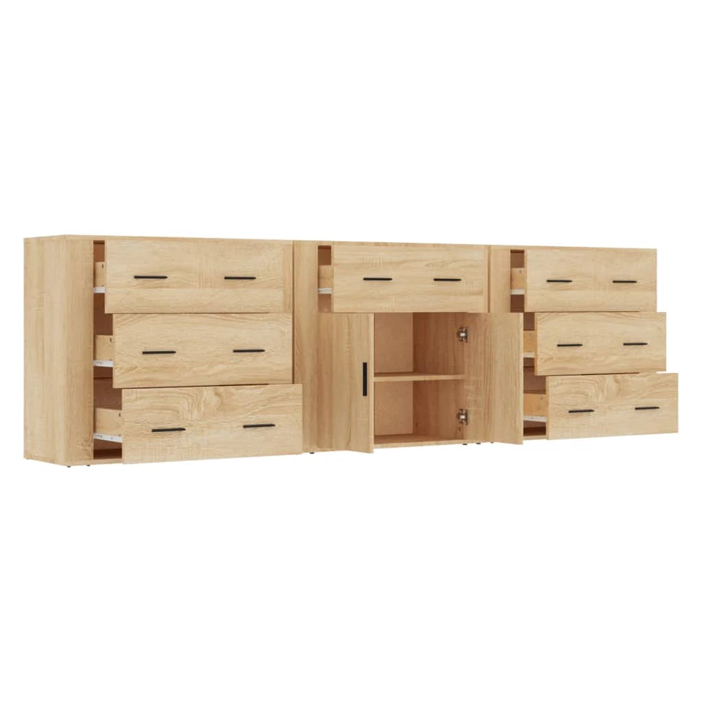 Buffet credenza cassettiera armadio mobile contenitore organizer per cucina soggiorno salotti 3 pezzi legno ingegnerizzato Sonoma marrone 02_0037099