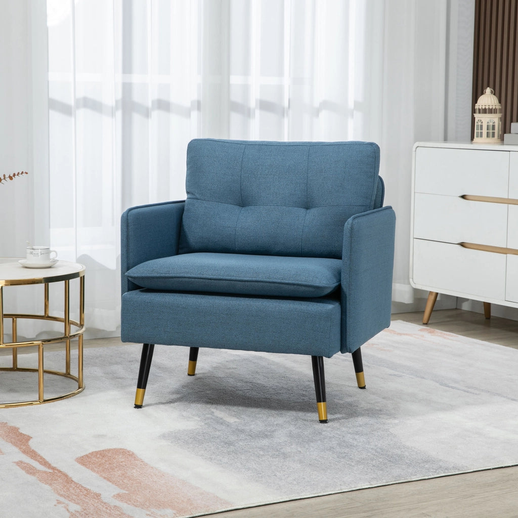 Poltrona capitonnata con braccioli e gambe in metallo ¨C zephmum ¨C blu scuro tessuto 72x70x80 cm