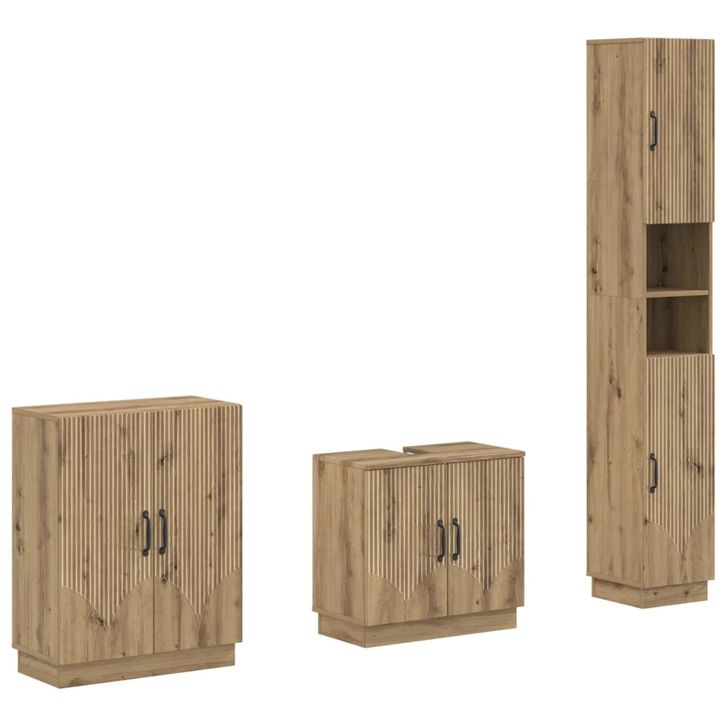 Set di armadietti da bagno in 3 pezzi HOORN Rovere Artigianale 3417476