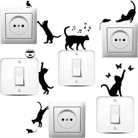 Sticker di Interruttore 6 Stuks - Silhouette di Gatto - Sticker Decorativo Creativo - Sticker Decorativo - Gatto Carino - Per Interruttori - Sticker per Parete