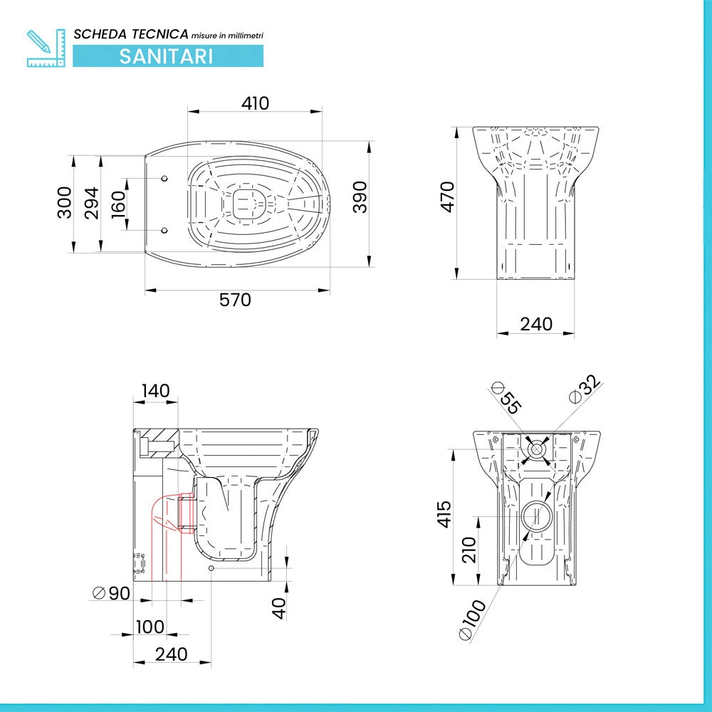 Set sanitari in ceramica bianco h 47  con sedile e bidet Evolution Sanitosco