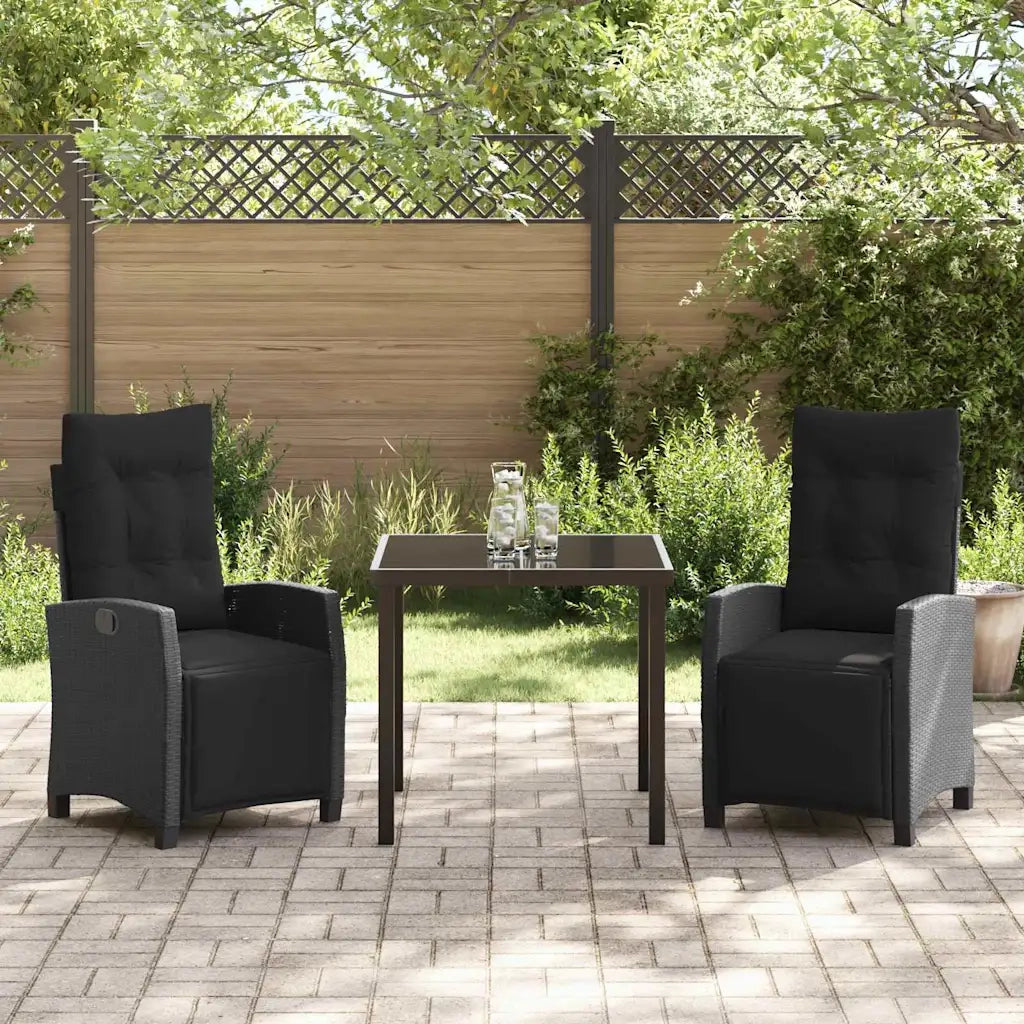 Set da Pranzo per Giardino con cuscino 3 pcs Nero polyrattan 3380421