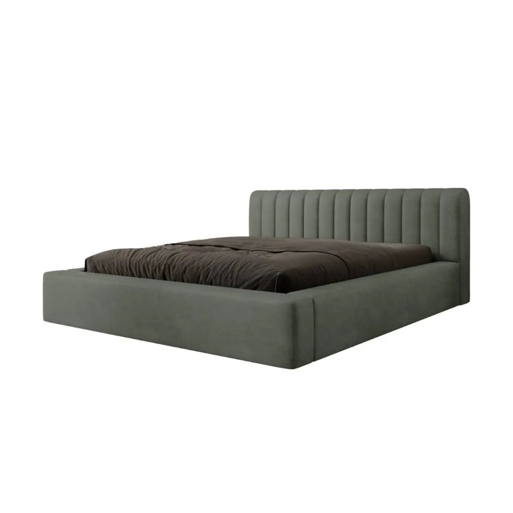 Letto contenitore CERVIN – Velluto morbido Salvia Notturna – 180x200 cm – Rete sollevabile – Design elegante