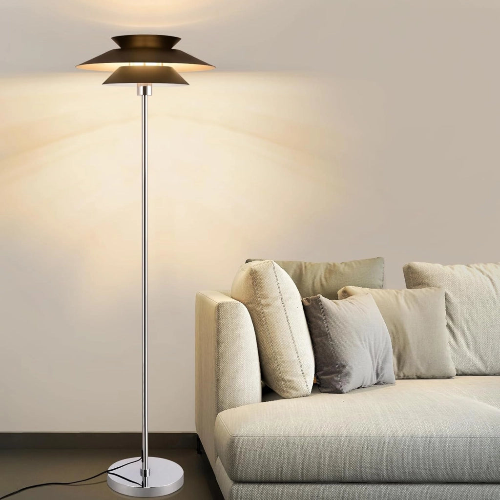 ZMH Lampada da terra vintage nera E27 metallo industriale 145cm interruttore pedale per camera letto ufficio