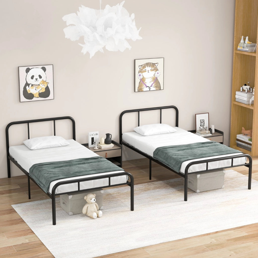 Letto piattaforma in metallo moderno con testiera e pedier facile da montare-Struttura per letto singolo Nero