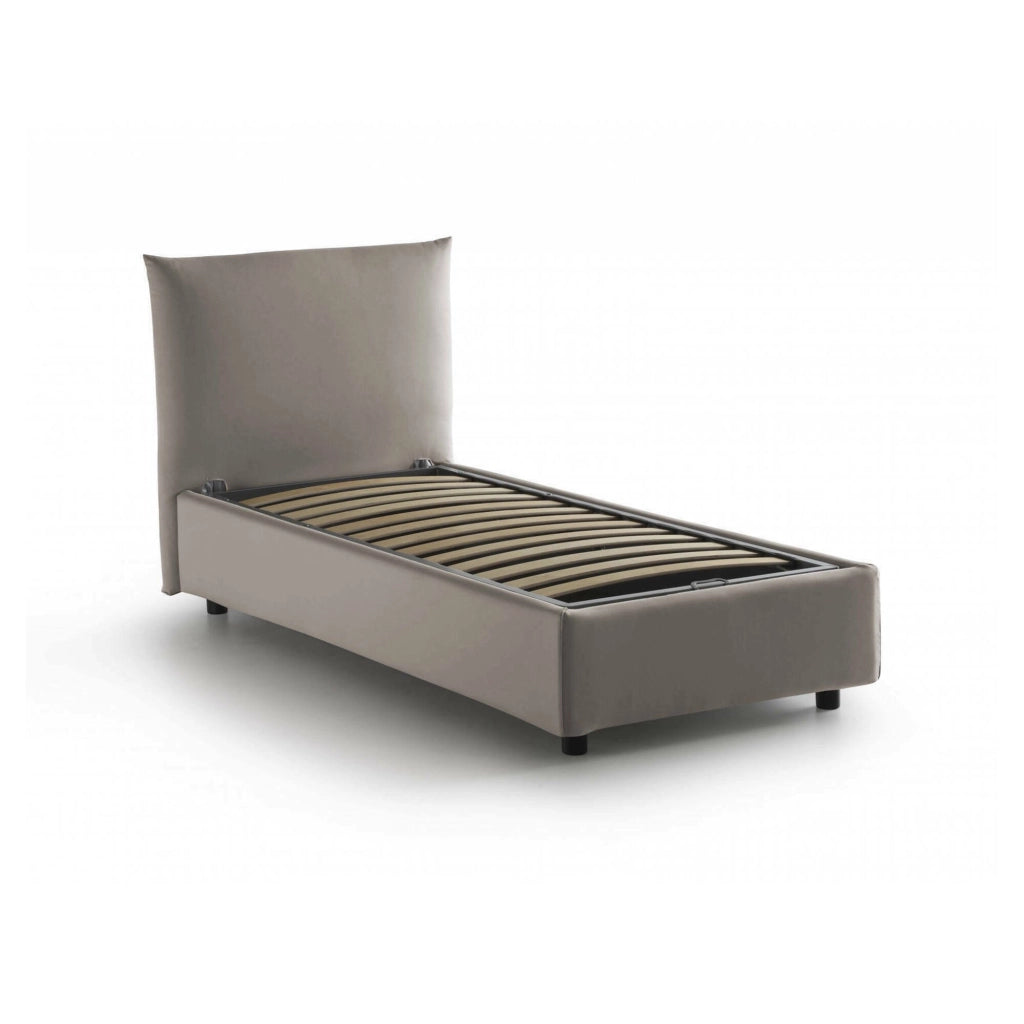 Letto singolo Alisech, Letto contenitore con rivestimento in tessuto, Made in Italy, Apertura laterale, adatto per materasso cm 80x190, Tortora