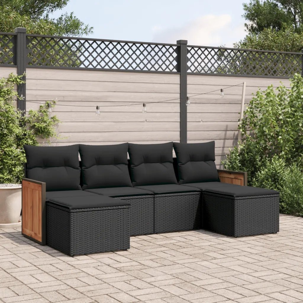 Set Divano da Giardino 6 pz con Cuscini Nero in Polyrattancod mxl 114489