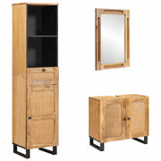 Set da Bagno con porta 3 pcs Naturale Legno di mango massello
