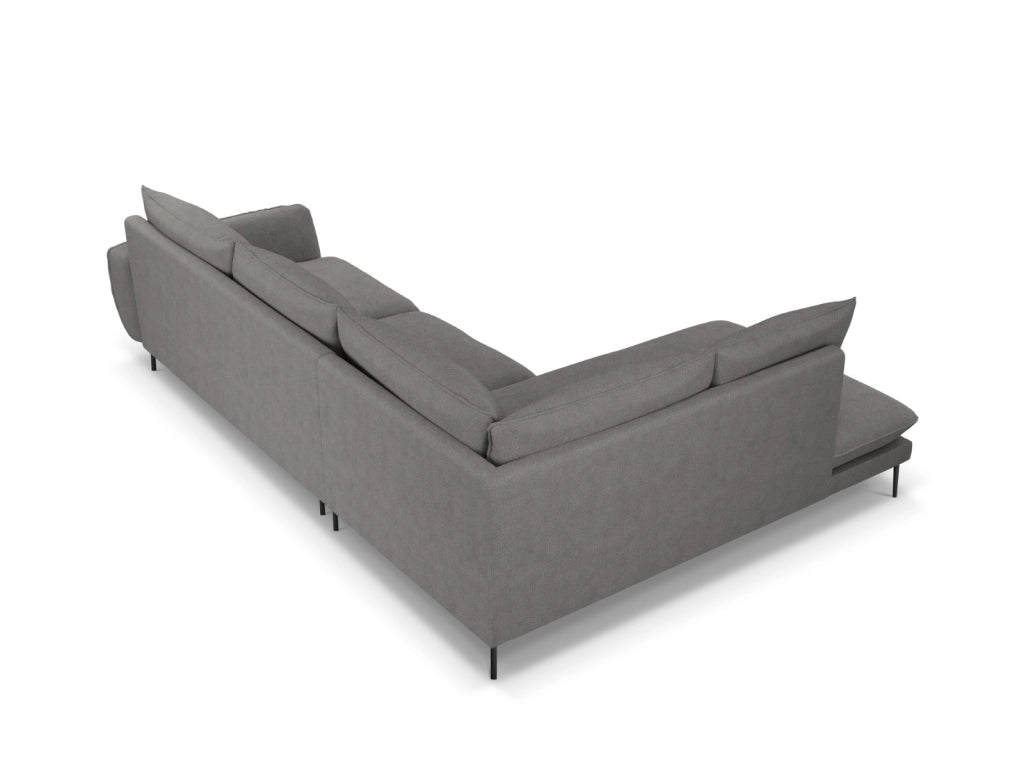Cosmopolitan Design - Divano angolare sinistro "Vienna" 6 posti in tessuto strutturato grigio scuro 