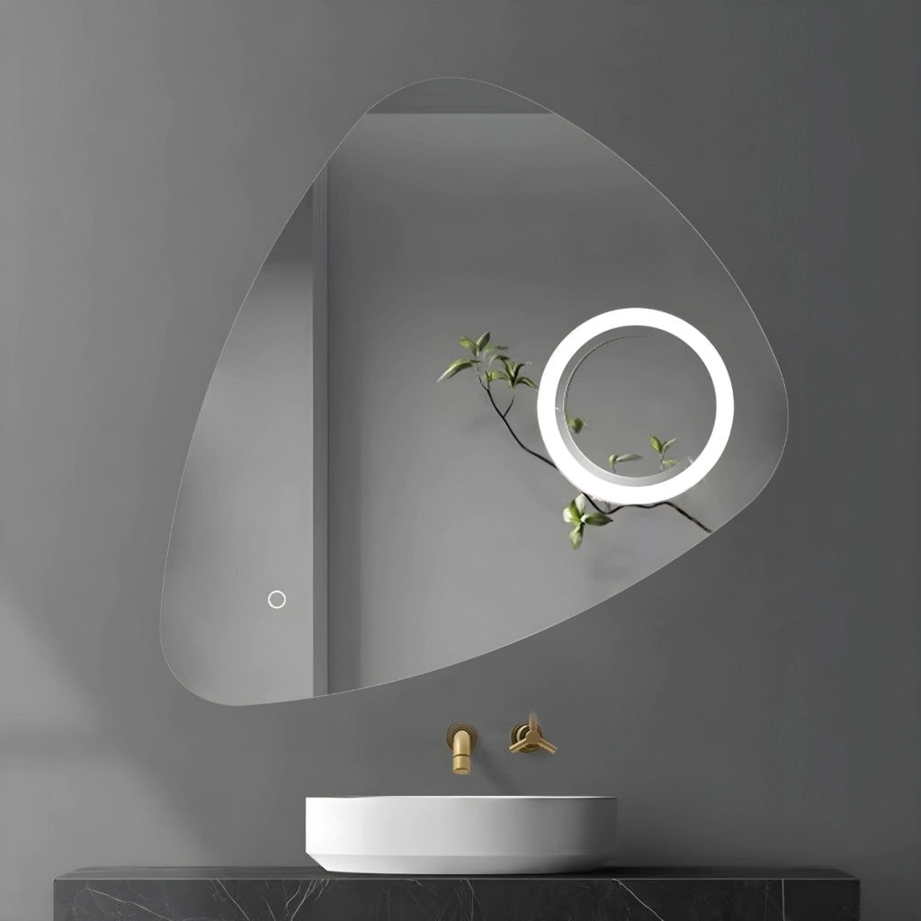 Specchio 5 mm triangolare smussato led interruttore touch alluminio mdf *** misure 80x80 cm, tonalità dimmerabile 27...