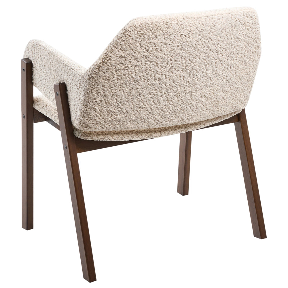 Set di 2 sedie da pranzo in tessuto bouclé marrone scuro e beige chiaro, con gambe in legno di gomma, stile retrò tradizionale