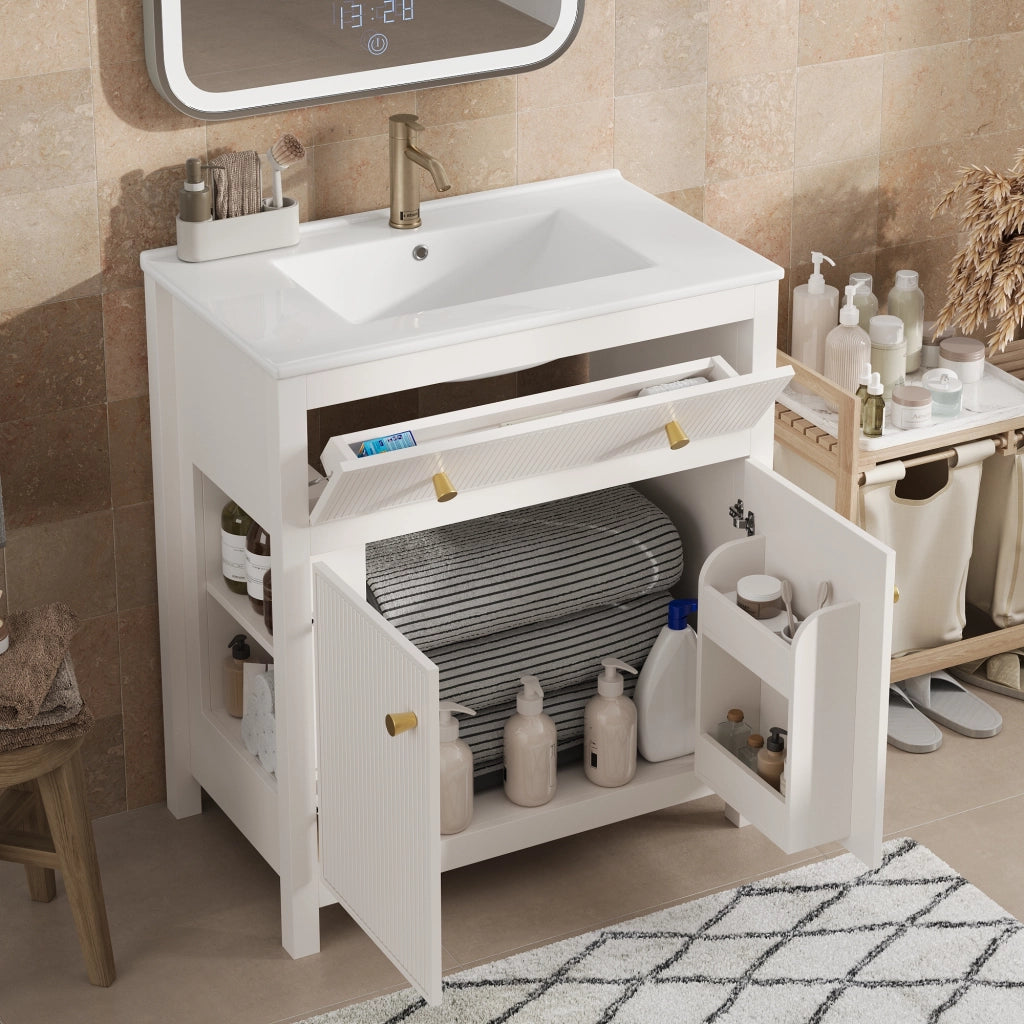 MOBILE DA BAGNO 81 x 46,5 x 86,5 cm Bianco in MDF con lavabo in ceramica