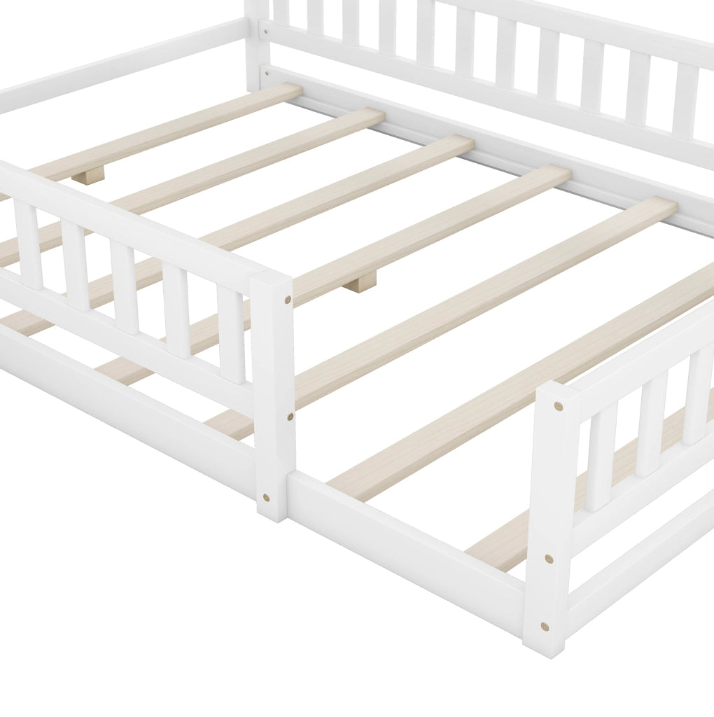 Letto a casetta per bambini 140 x 200 cm con sponda e comodino, bianco