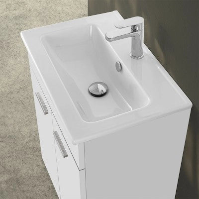 Mobile bagno a terra 60 cm bianco lucido con 2 ante lavabo e specchio  Martha