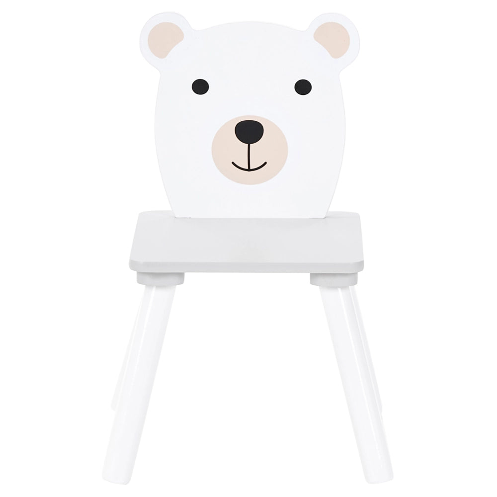 Set Tavolo con Sedie per Bambini 2 Posti in Stile Scandinavo a Tema Animale Bianco in MDF e Gambe in Legno di Pino