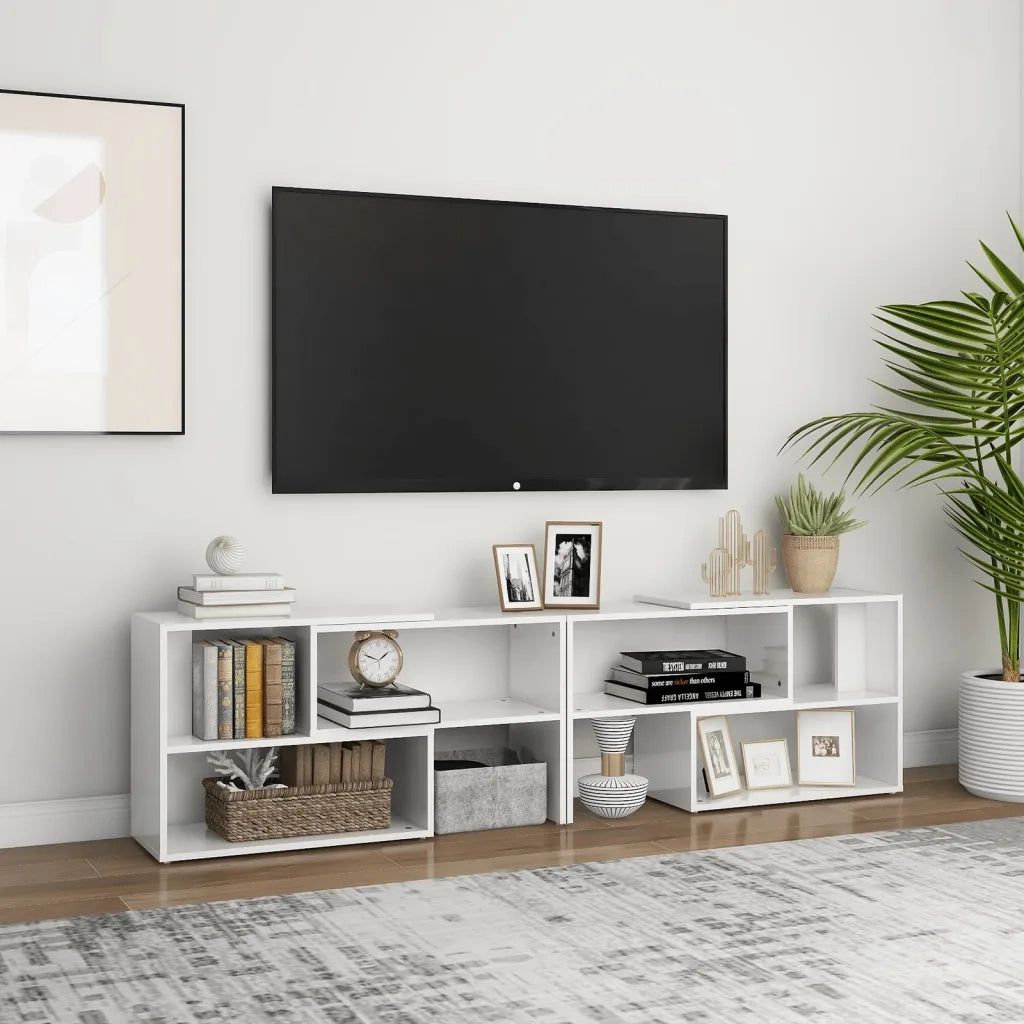 Mobile Porta TV Bianco Lucido 149x30x52 cm in Legno Multistrato 808365