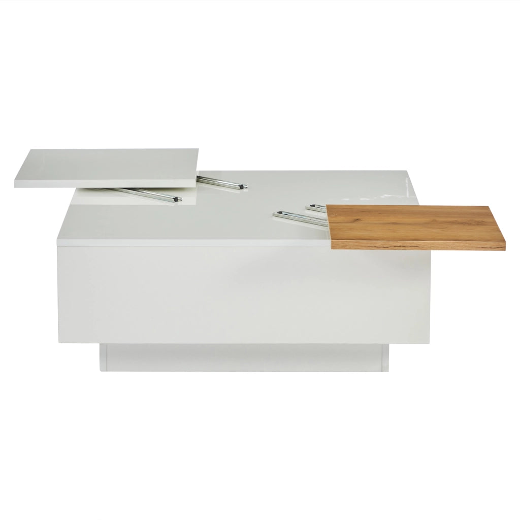 Tavolino da salotto moderno - Zephmum - 75x75x33.5cm - Bianco lucido - Piastra scorrevole, portata 30kg