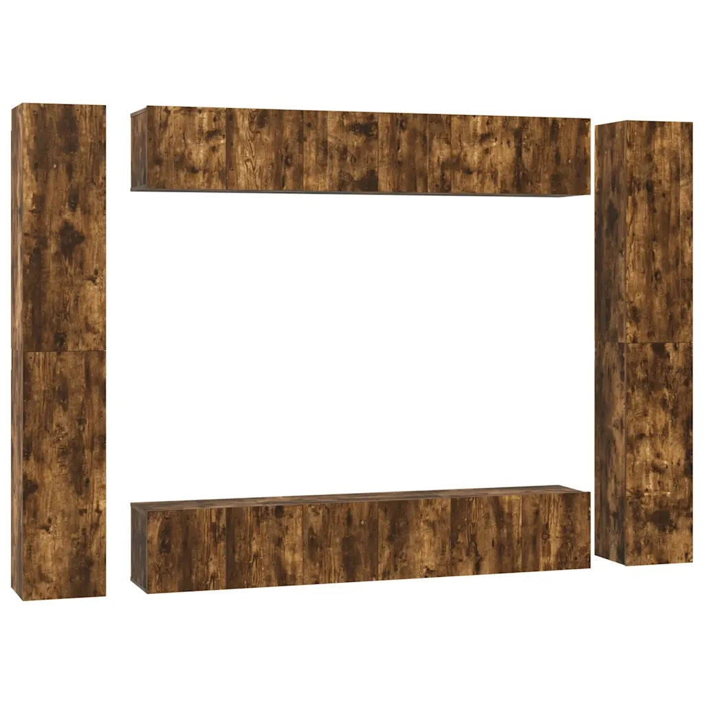 Set Mobili Porta TV 10 pz Rovere Fumo in Legno Multistrato
