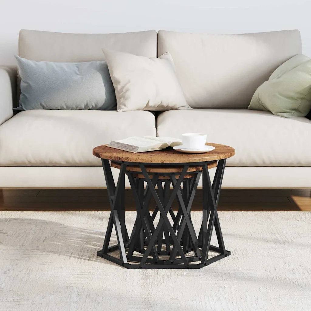 Tavolo Laterale Nesting 3 pcs Legno vecchio 868259