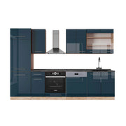 Cucina componibile Fame-Line Blu scuro lucido/Rovere dorato 300 cm, PL Antracite Vicco