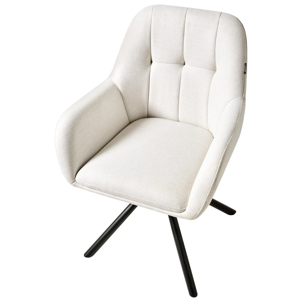 Sedia da pranzo girevole con rivestimento in tessuto bianco sporco Base girevole in metallo